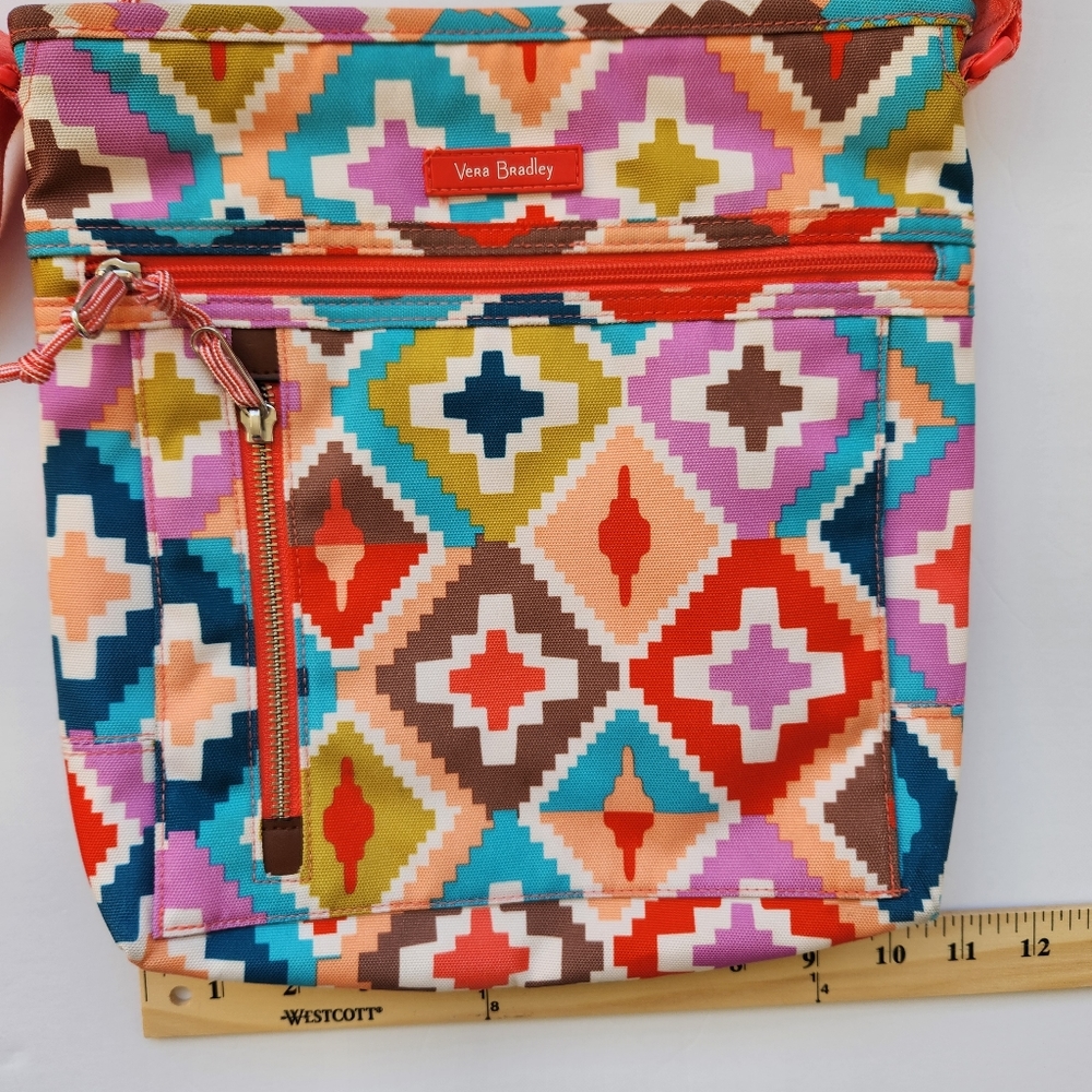 Vera Bradley Hacienda Diamonds Colorful Print Coral Strap Crossbody Bag Purse - Picture 14 of 15